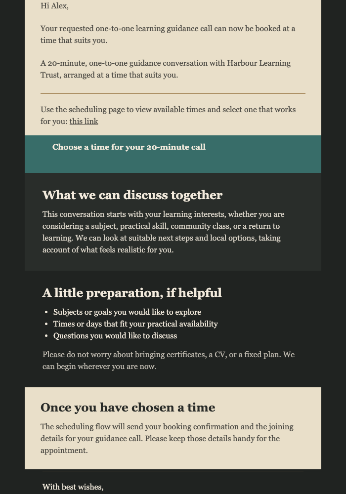 Book Your Learning Guidance Call email design preview