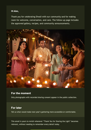 Thank You for Sharing the Light email design preview