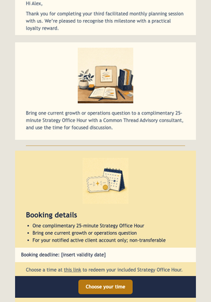 Strategy Office Hour Reward email design preview