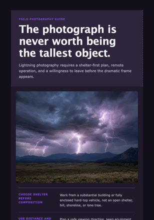Photographing Lightning Safely email design preview