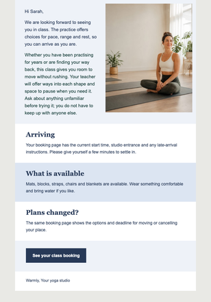 Yoga Class Reminder email design preview