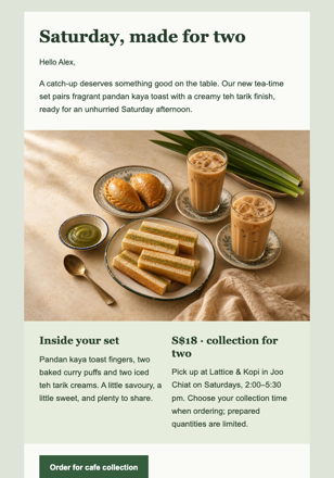 Singapore Tea-Time Set Launch email design preview