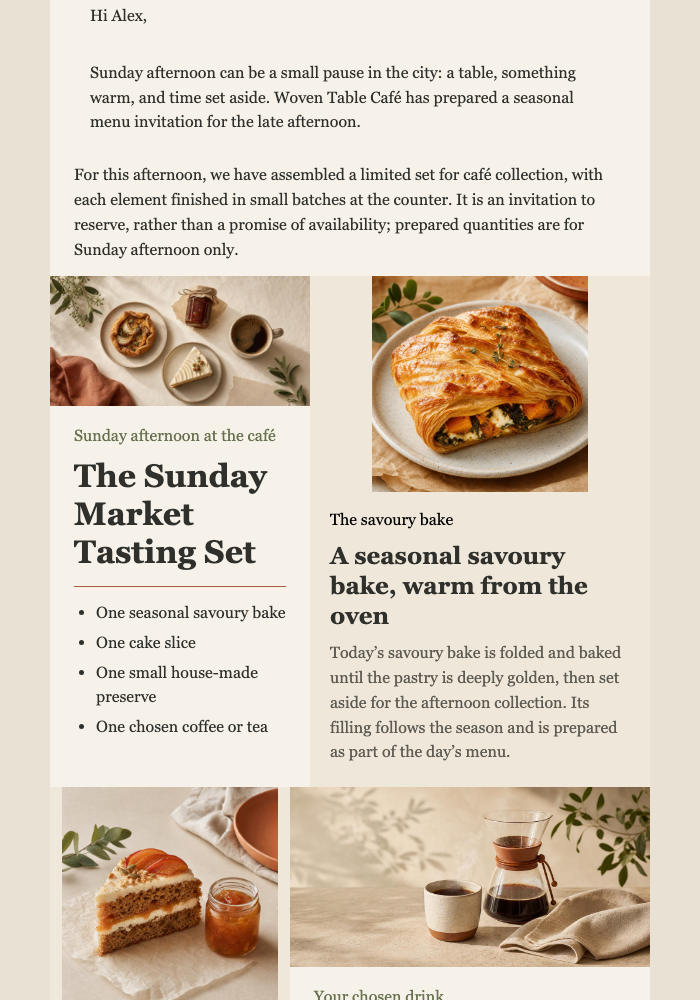 Sunday Market Tasting Set email design preview