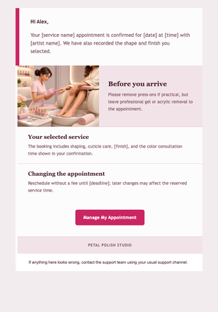 Your Manicure Appointment Is Confirmed email design preview