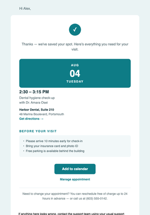 Appointment Confirmation – Harbor Dental email design preview