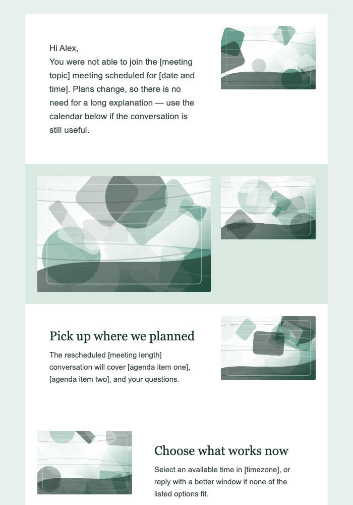 Missed Meeting Reschedule email design preview