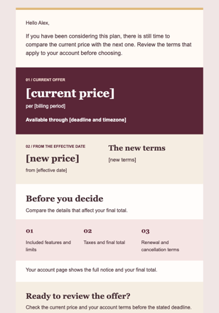Final Window for the Current Price email design preview