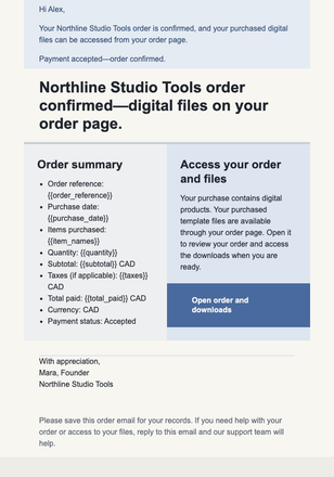 Digital Order Confirmed email design preview