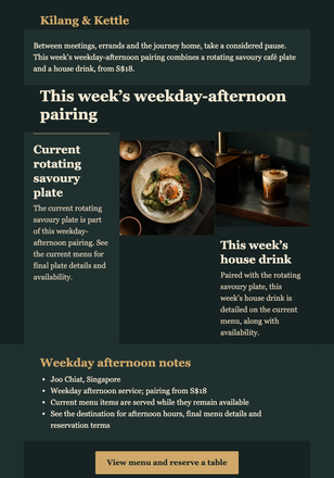 Tuesday Afternoon Pairing email design preview