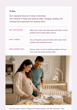 Your Practical Nursery Checklist email design preview