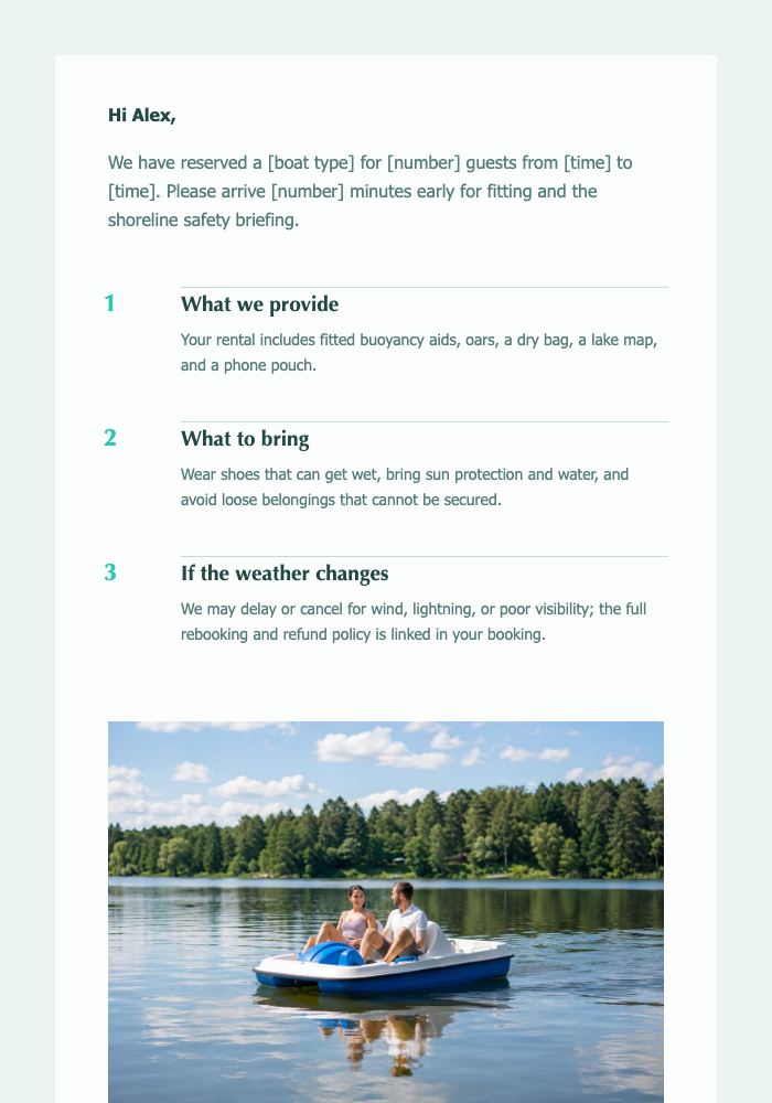 Your Lake Boat Is Reserved email design preview