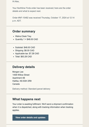 Order Received — Editorial Receipt email design preview