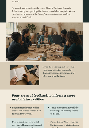 Post-Forum Feedback Note email design preview