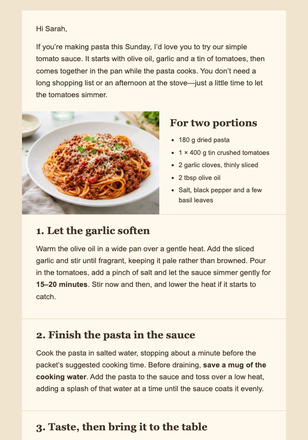 Sunday Sauce Field Notes email design preview