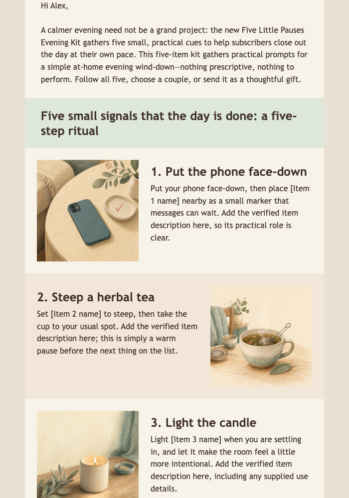 Five Little Pauses Kit Launch email design preview