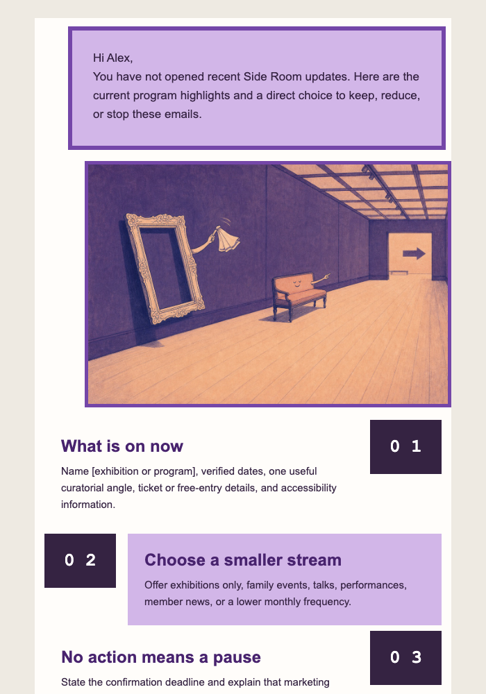 The Empty Frame Saved Your Place email design preview