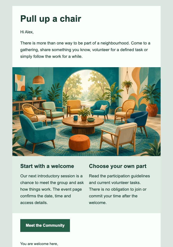 Pull Up a Chair — Nonprofit & Causes email design preview