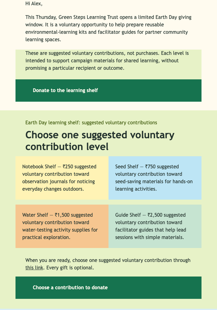 Earth Day Learning Shelf email design preview