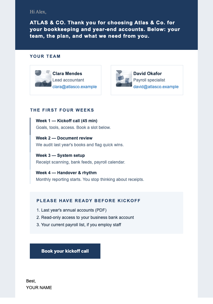 Client Onboarding email design preview