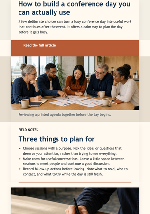 Conference Day Field Guide email design preview