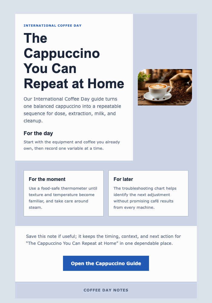 The Cappuccino You Can Repeat at Home email design preview