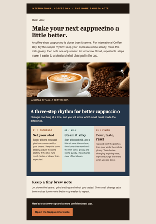 The Cappuccino You Can Repeat at Home email design preview