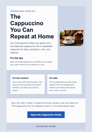 The Cappuccino You Can Repeat at Home email design preview