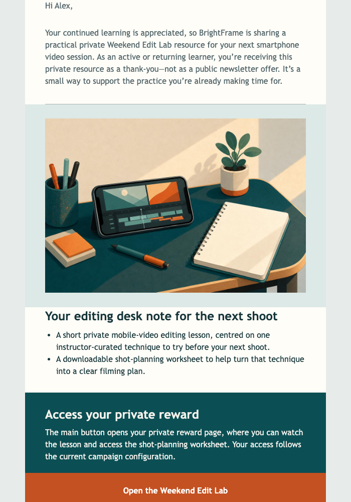 Weekend Edit Lab Reward email design preview