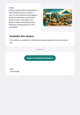 Meet the New Seasonal Collection — Food & Beverage email design preview