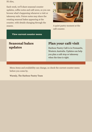 Café Subscriber Welcome email design preview