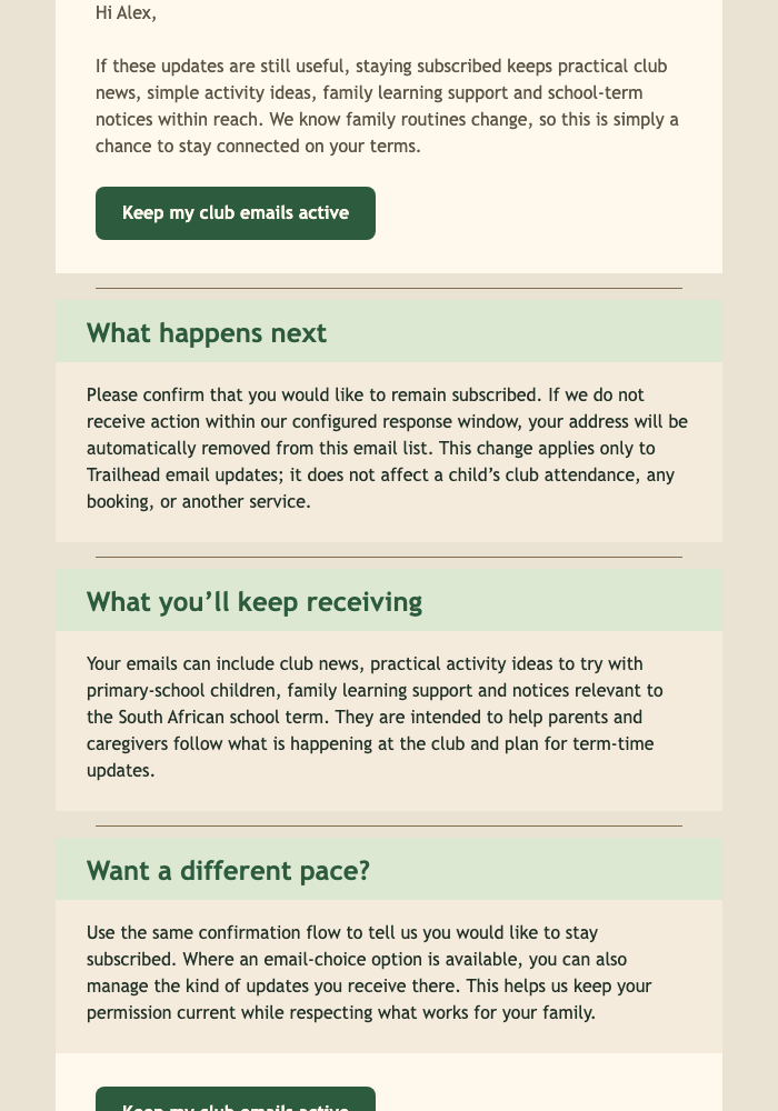 Keep Your Club Updates Active email design preview