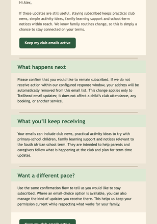 Keep Your Club Updates Active email design preview