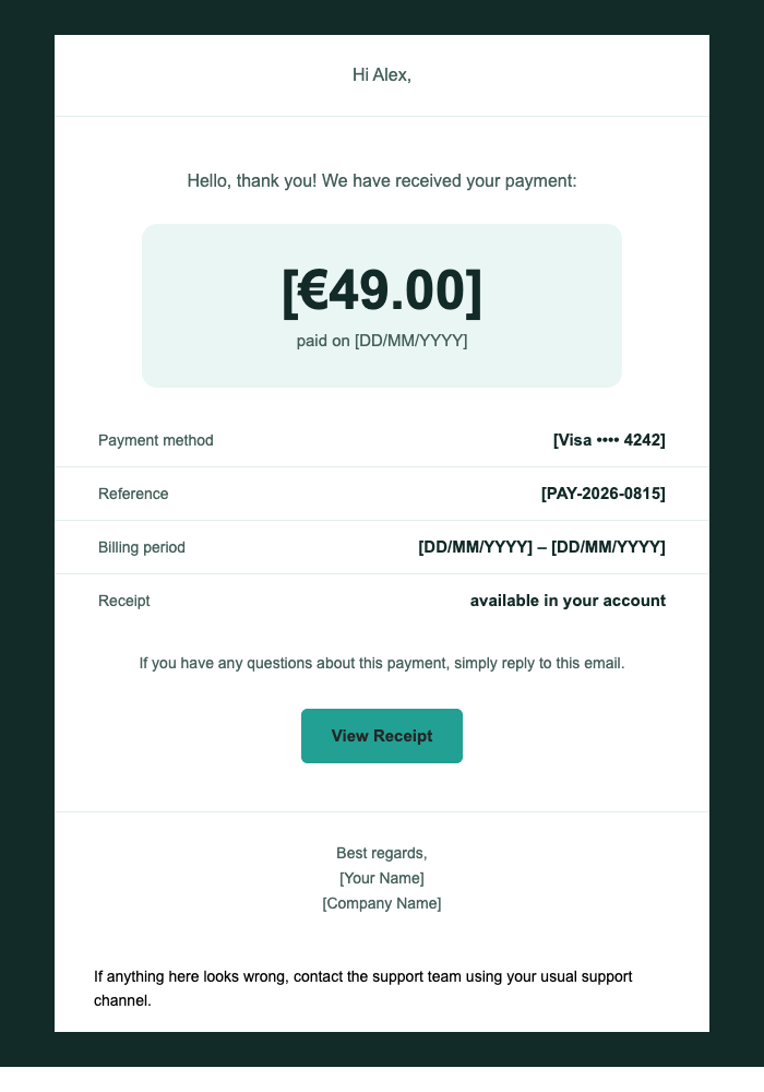 Payment Confirmation email design preview