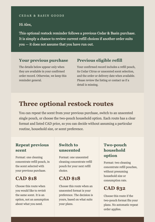 Reflective Refill Review email design preview