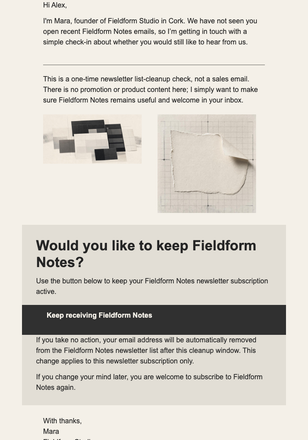 Keep Fieldform Notes email design preview