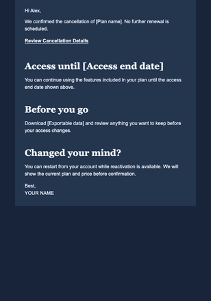 Cancellation Confirmation And Win-Back email design preview