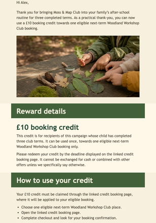 Returning Family Credit email design preview