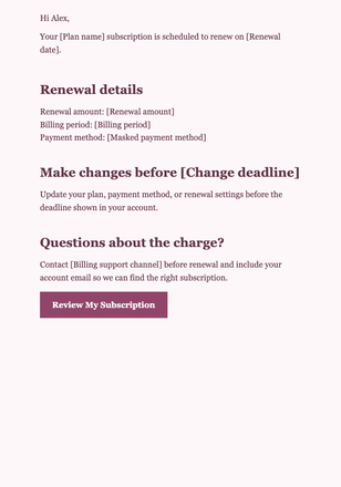 Renewal Reminder Before Charge email design preview