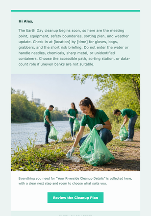 Your Riverside Cleanup Details email design preview