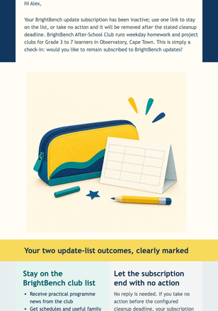 Keep BrightBench Updates email design preview