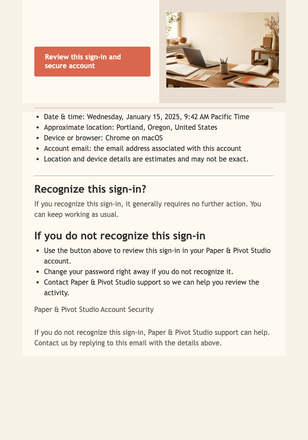 New Sign-In Studio Alert email design preview