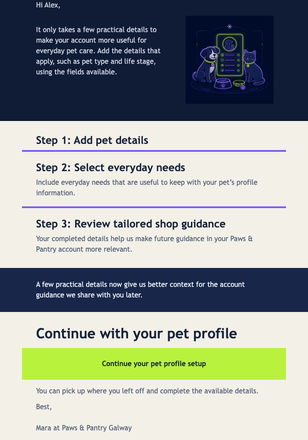 Complete Your Pet Profile email design preview