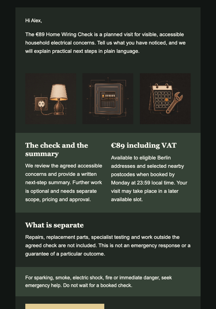Sunday Home Wiring Check email design preview