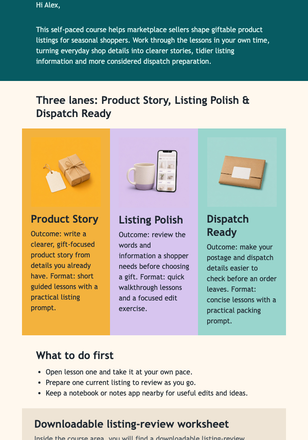 Course Start: Gift Seller Sprint email design preview