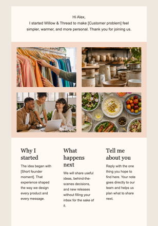 Founder Welcome And Reply email design preview