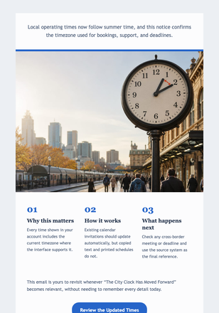 The City Clock Has Moved Forward email design preview