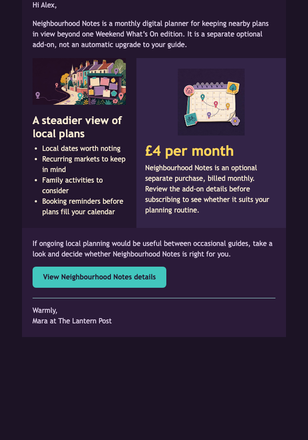 Neighbourhood Notes Add-On email design preview