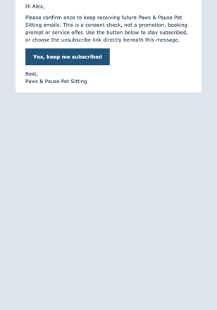 Keep Receiving Pet-Care Updates email design preview