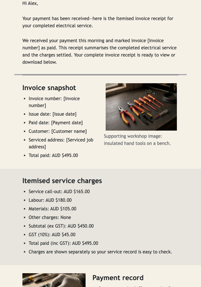 Paid Electrical Invoice Receipt email design preview
