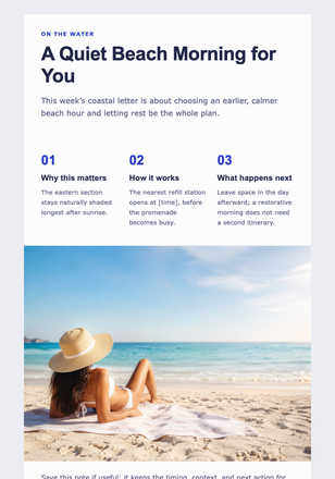 A Quiet Beach Morning for You email design preview
